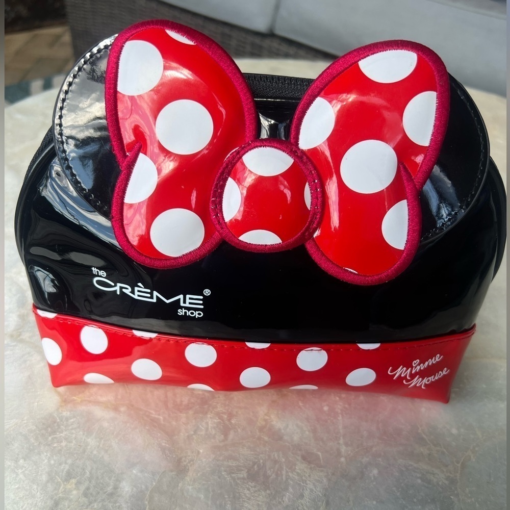 Disney + Creme Shop Disney Minnie Mouse Black Bow Vinyl Travel Pouch Makeup Bag